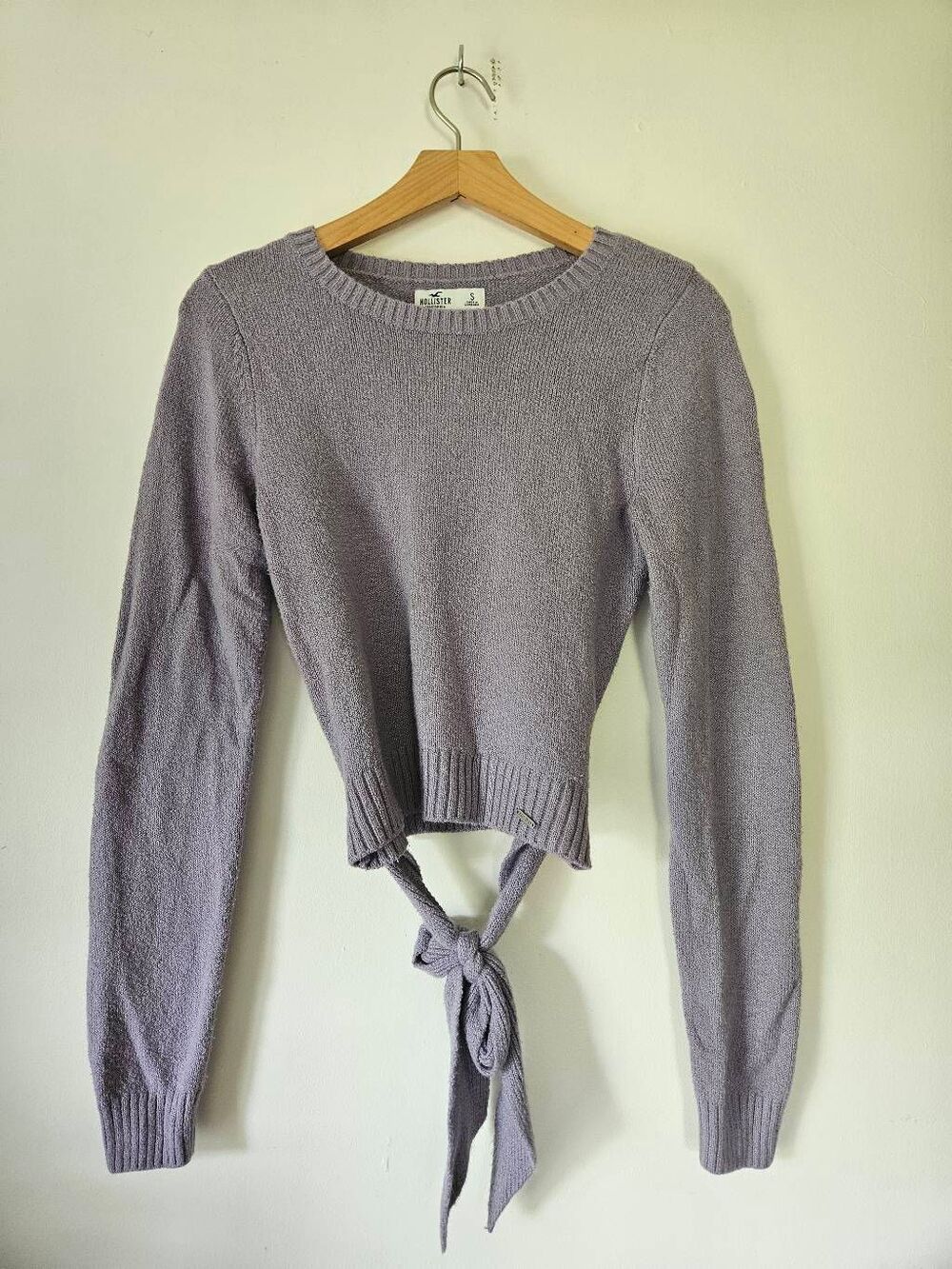 Hollister Tie Back Crop Sweater Lavender Long Sleeve Knit Top Women's Small